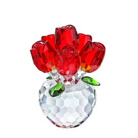 H&D HYALINE & DORA 3.3IN Crystal Red Rose Figurine Ornament,Rose Flower Gifts for Wife Mom Girlfriend,Crystal Rose Bouquet Figurine,Glass Flowers with Crystal Stand