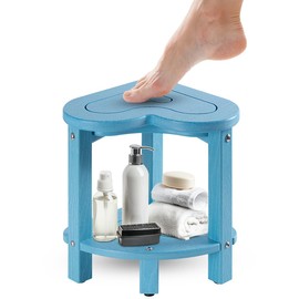 UHA Corner Shower Stool for Shaving Legs， HDPE Waterproof Bathroom Shower Bench, Poly Lumber Corner Seat with Storage Shelf, Adjustable Height Non-Slip Feet, No Maintenance(Pacific Blue)