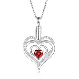 925 Sterling Silver Heart Tree of Life Urn Necklace for Ashes Always in My Heart Keepsake Cremation Jewelry for Women (Heart Shape, January)