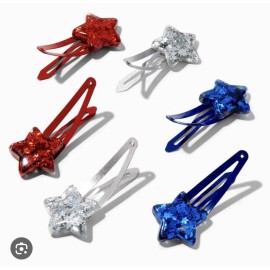 Confetti Claire’s Red White Silver Confetti Star Hair Clip Snaps 4th Of July Veteran Day