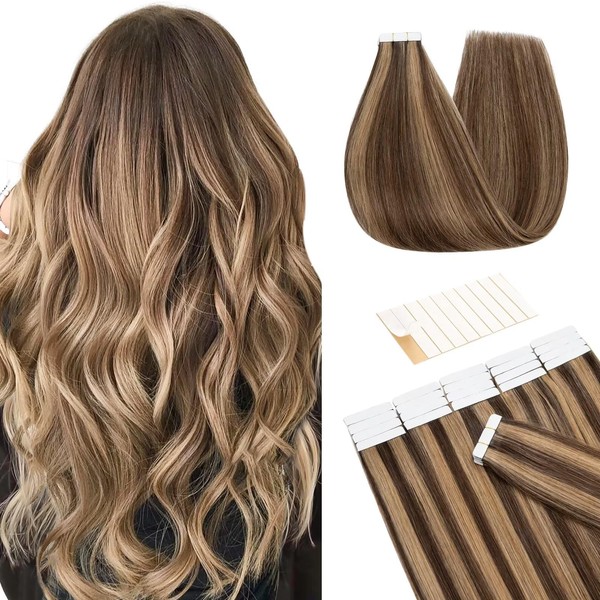 Tess Tape Extensions Real Hair Ombre Medium Brown/Dark Blonde #4/27,