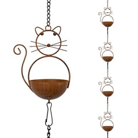 giole 10.53ft Rain Chain for Outside, Rain Chain with 10 Cat Cups, Adjustable Rain Catcher Chain for Outside, Replacement Downspout for Gutters, Eaves, Drainage