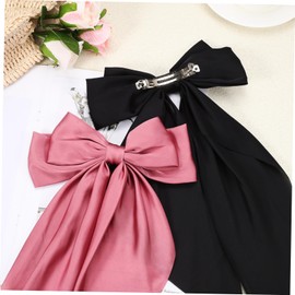 FRCOLOR 4 Pcs Large Bow Hair Clips for Women and Elegant Stable French Barrette Hair Accessories Black White Pink Navy Easy to Use Non Slip Clips for Braids Ponytails and More