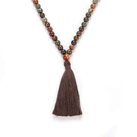 Yoga Necklace Jewellery Beads Long Tassel Necklace Jasper with 108 Mala Beads for Men or Women, Stone