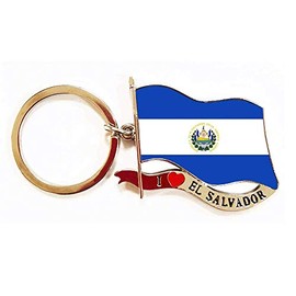 Waving Flag Shaped" I Love El Salvador" El Salvador Flag Key Ring- El Salvador Souvenir