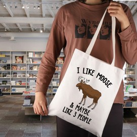 JNIAP Moose lover Gift I Like Moose & Maybe Like 3 People Tote Bag Wilderness Animal Gift (I Like Moose Tote Bag)