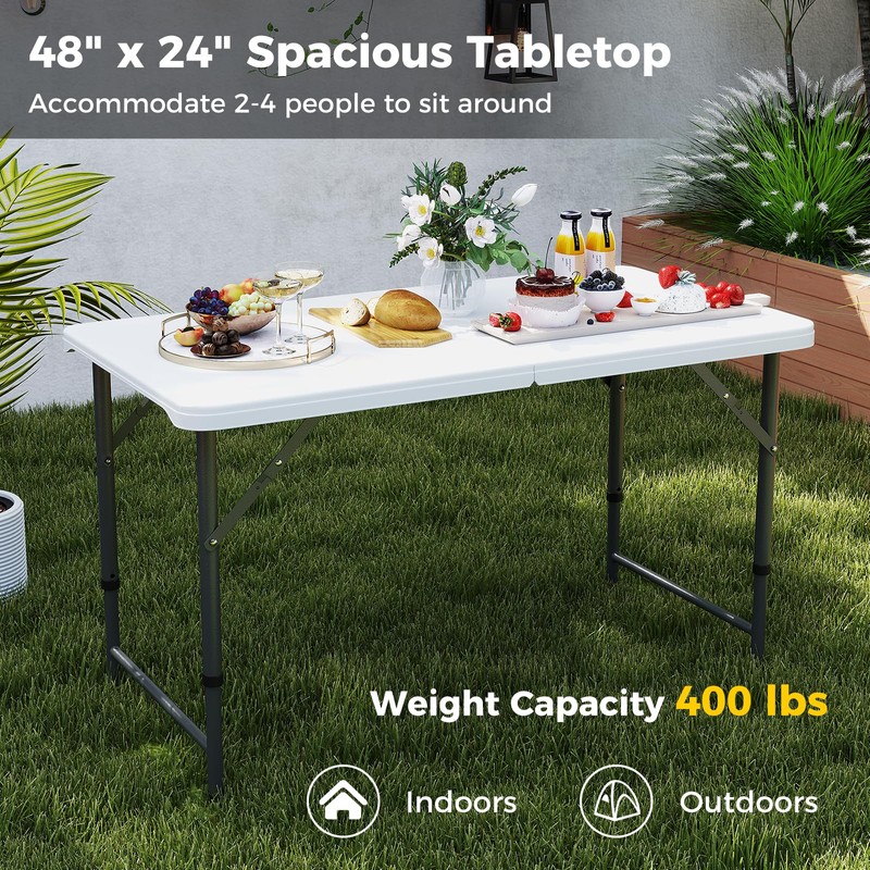 Giantex 48” x 24” Folding Table, HDPE Portable Fold-in-Half Table