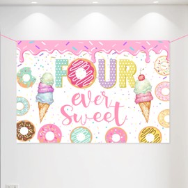 Donut Birthday Decor 4th Birthday Party，Four Ever Sweet Balloons，4th Birthday Party ，4th Birthday Party Supplies For Girl.