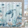 Emwnodti Sea Turtle Shower Curtain, Teal Blue Ocean Themed Beach
