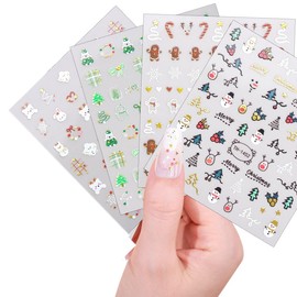 Christmas Nail Art Stickers Christmas Gingerbread Man Nail Stickers Green Xmas Tree Nail Art Decals for Nail Art Christmas Cute Bear Nail Decoration Winter Self-Adhesive Nail Supplies Accessories 4Pcs