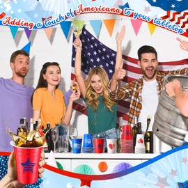 Qinyoung 60 Pcs Veterans Day Plastic Cup 16oz Disposable Red White Blue Patriotic American Flag Cup for Drinking Patriotic Party Favors for Memorial Day Party Decoration Supplies