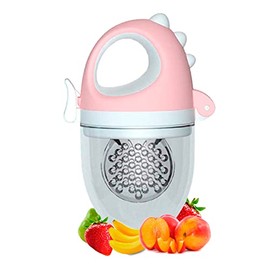 Chupón De Frutas y Papillas + Guante Mordedera, Membrana Sonora, Relieve Estimulante para Bebé, Libre BPA, 3m+ (Chupón Dino Rosa + Guante Rosa)