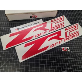 ZR2 Off Road Racing Decals (2-Pack) Bedside Hash Stripe Fender Stickers 17" Fits Chevy Colorado Silverado 2015-2024 Select Colors: (Gloss Red)