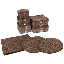 8-Piece Storage Containers Set – China, Brown, Quilted, Stackable Dish & Plate Protectors – Glass & Dinnerware Organizer Lids – Kitchen Storage for Meal, Tupperware, Glass Containers & Food Storage