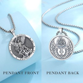 EUDORA S925 Sterling Silver St Saint Michael Necklace for Women Men, St Michael Archangel Pendant Medalla de San Miguel Arcangel Amulet Catholic Christian Jewelry Gifts for Women Mens,24inch+20inch