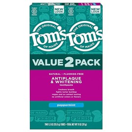 Pasta dental sin fluoruro de blanqueamiento y antiplacas de Tom's of Maine. | Fluoride Free, Freshens Breath, Fights Tartar Buildup, Vegan, No Animal 