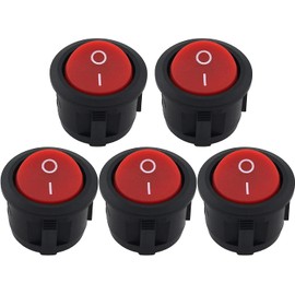 SQXBK 5-Pack Round Rocker Power Switch 6A 250V AC 2 Pin 2 Position ON/Off Power Switch SPST Red Button