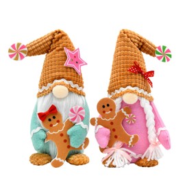 KnomeKo Gingerbread Gnome Christmas Plush Decor- Pastel Candyland Christmas Decorations for Home Gingerbread Kitchen Decor Indoor-Winter Tiered Tray Display for Women