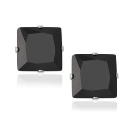 7MM Square Princess Cut CZ Birthstone Stud Earrings/Ear Studs for Women/Teenage/Girls - 925 Sterling Silver - Round Silver Earrings - Black
