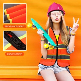 Geiserailie 9 Pcs Neon Construction Worker Costume Reflective Vest Hat Glasses Bracelet Socks for Women Football Spirit Week(Orange)