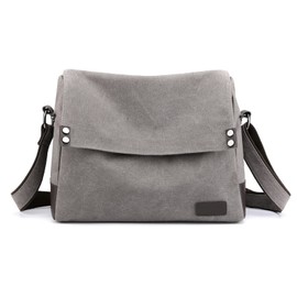 CORIOS Men's Shoulder Bag Canvas Crossbody Bag Casual Messenger Bag Laptop Bag for 13.3 inch Laptop Briefcase Satchel College Bag for Travel Work School Commute Grey