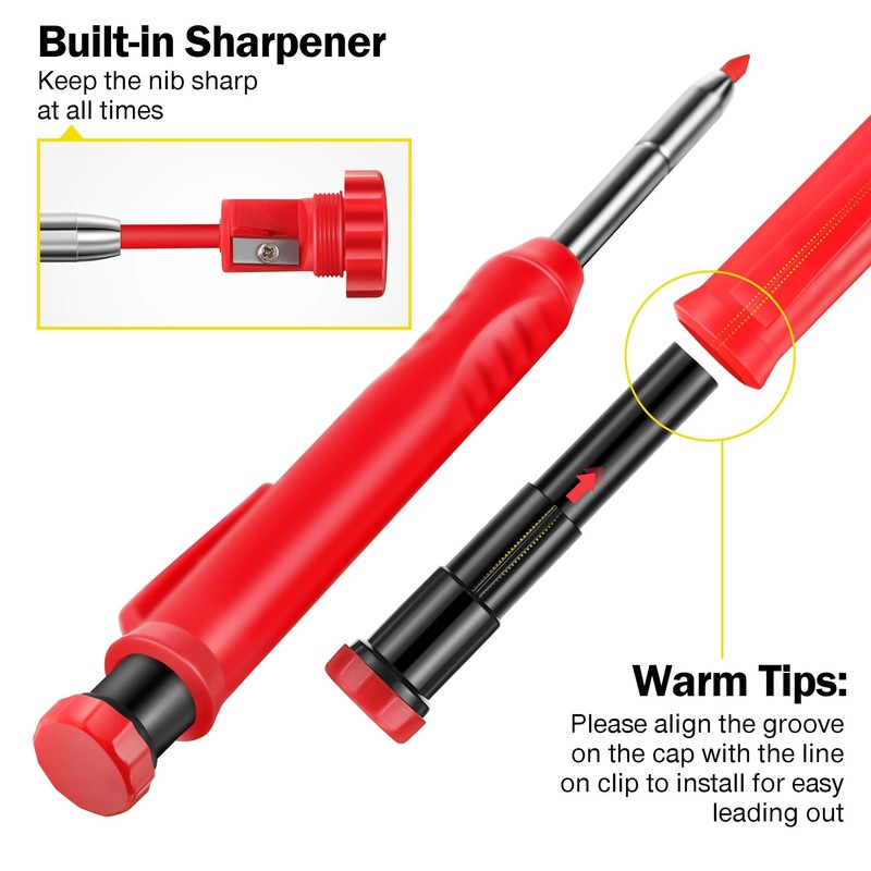 Hiboom 2 Pack Solid Carpenter Pencils with Pencil Cap and