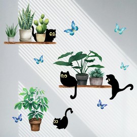 LKCCTK Wall Sticker Wall Decor Stylish Cute Cat Animal House Plant Flower Green Wall Sticker DIY Toilet Room Bedroom Stairs Living Room Decor
