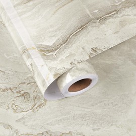 Skyblur Peel and Stick Wallpaper Glossy Marble Countertop Beige Gold Liquid Marble Contact Paper for Countertops 15.7"X78.8" Waterproof Vinyl Counter Top Contact Paper for Bathroom Cabinets Desktop