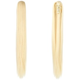 Felendy Ponytail Extension Claw 20" Bleach Blonde Straight Clip in Hairpiece One Piece A Jaw Long Pony Tails for Women