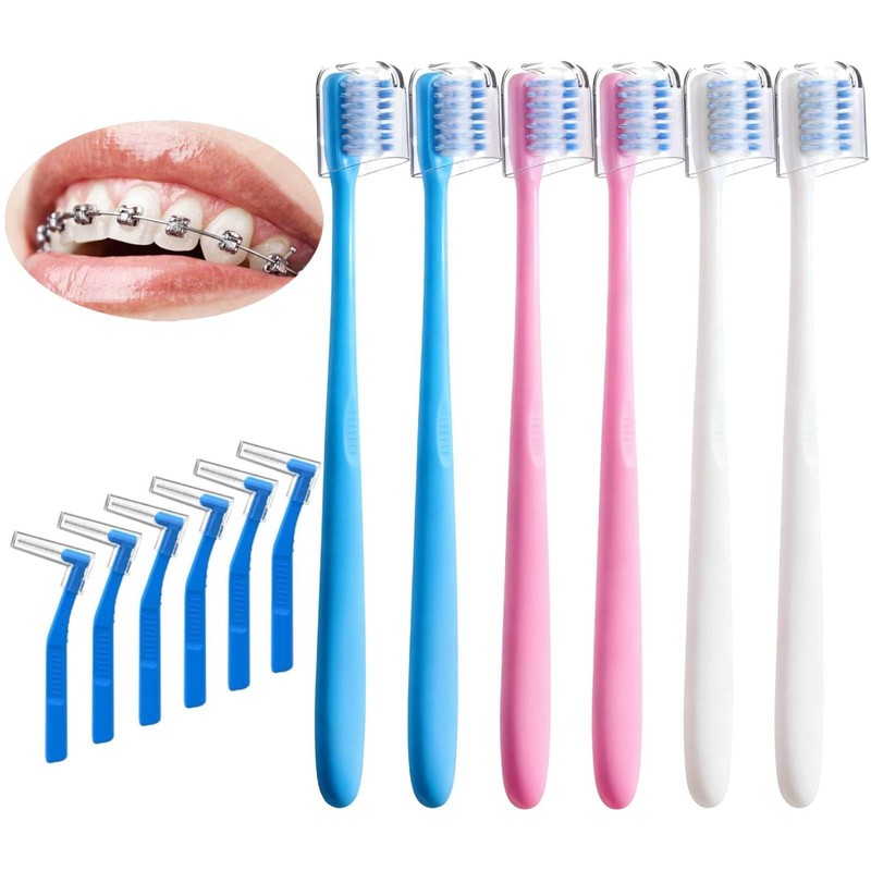 Fremouth V-Shaped Orthodontic Toothbrush for Braces, Soft Bristles, 6 Count,
