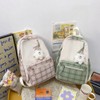 Cute Plaid Backpack with Plush Pendant Lightweight Large Capacity Student