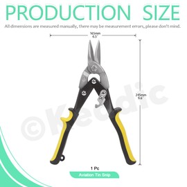 Keadic 1Pc 10 Inch Straight Aviation Tin Snips, 1 3/8 inch Cutting Capacity Chrome Vanadium Steel Cutter Shear for Aluminum, Sheet Metal, Floor, Plastic