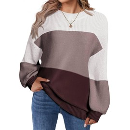 Zeagoo Womens 2025 Cute Sweaters Soft Crewneck Long Sleeve Color Block Fall Sweaters Casual Knitted Oversized Pullover Tops