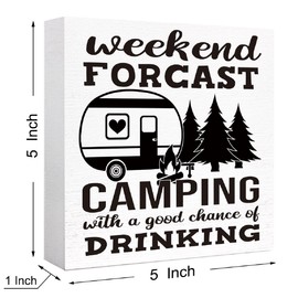 Funny Camping Wood Box Sign Weekend Forcast Camping with a Good Chance of Drinking Wood Block Sign Home RV Camper Decor,Camper Decorations Accessories for Inside,Camping Gifts