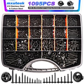mxuteuk 1095PCS Self Tapping Screws Assortment Kits, #8#10 410 Stainless Steel Truss Head Self Drilling Screws and M2 M3 M4 Carbon Steel Phillips Pan Head Self Tapping Screws for Plastic,Wood