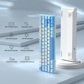 MageGee Portable 60% Mechanical Gaming Keyboard, MK-Box LED Backlit Compact 68 Keys Mini Wired Office Keyboard with Red Switch for Windows Laptop PC Mac - Sky Blue