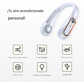 BreezeBliss Pro Ventilador De Cuello - Ventilador De Cuello Personal Portátil, Ventilador Portátil Sin Hojas De 5 Marchas, Adecuado Para El Hogar, La Oficina Y El Gimnasio (Blanco)