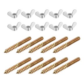 sourcing map M6 Wing Nuts Butterfly Nut Silver Tone 10pcs and M6x50mm Hanger Bolt Double Headed Screw 10pcs