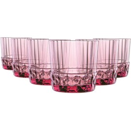 Bormioli Rocco America '20s Set Of 6 DOF Glasses, 12.5 Oz. Colored Crystal Glass, Lilac Rose, Made in Italy