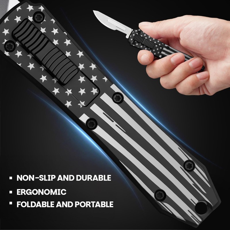 Automatic Utility Knife,All Metal Construction Carbon Stainless Steel Blade,EDC Push