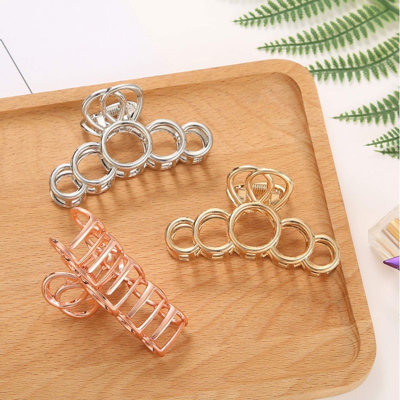 KISSKIKO - 3 pinzas de metal para el pelo (oro