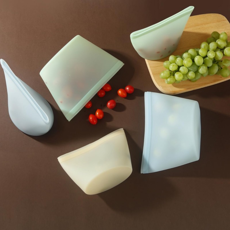 6 Pack Reusable Silicone Food Storage Bags, Emptycolor Reusable Ziplock