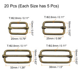 sourcing map Sliding Buckles Metal Rectangle Adjuster Triglides Sliding Buckles Roller Pin Buckles Strap Adjuster for, Bronzetone