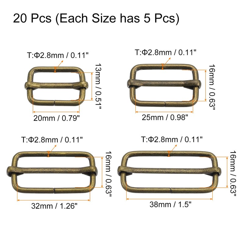 sourcing map Sliding Buckles Metal Rectangle Adjuster Triglides Sliding Buckles