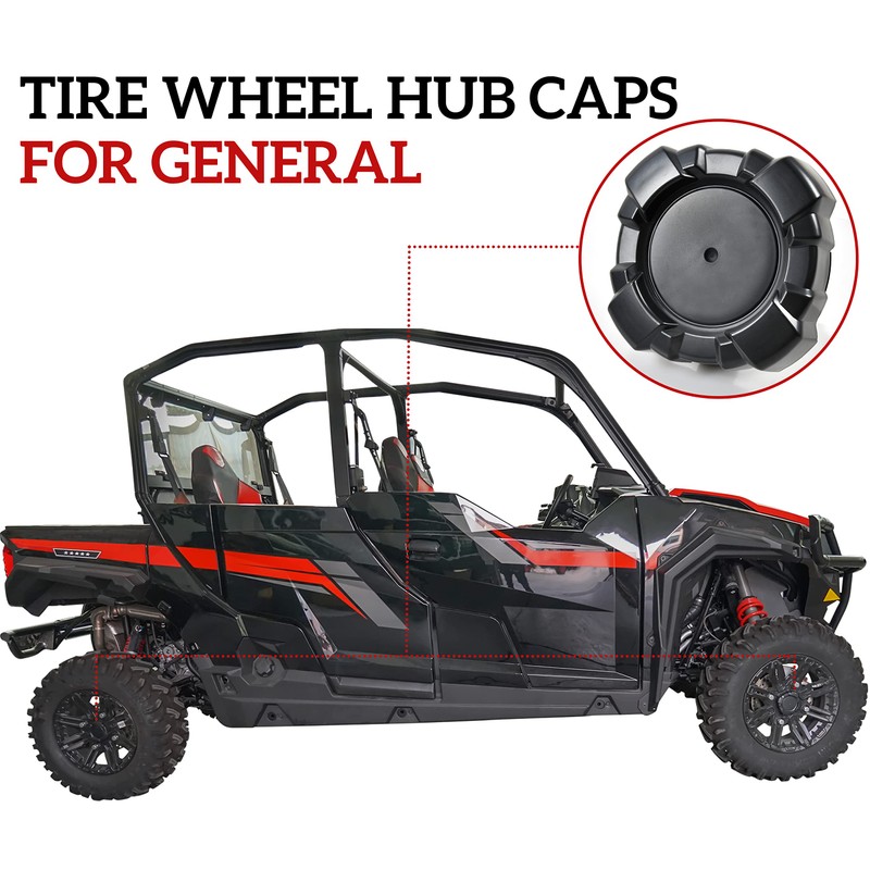 SAUTVS Tire Wheel Hub Caps for Polaris General 1000, Black