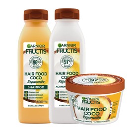 Kit Garnier Fructis Hair Food Coco Rutina Completa, Reparación Profunda para el Cabello Dañado, Shampoo 300 ml, Acondicionador 300 ml y mascarilla cabello de 350 ml