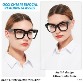 OCCI CHIARI Bifocal Reading Glasses Women Oversized Blue Light Blocking Readers 1.0 1.25 1.5 1.75 2.0 2.25 2.5 2.75 3.0 3.5 (Black,1.25)