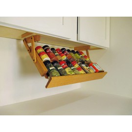 Makimoo Kitchen Storage Under Cabinet Spice Rack, Handmade Hardwood, Holds 16 Large or 32 Small Spice Containers