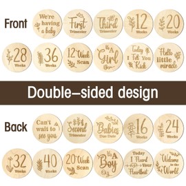 Wooden Pregnancy Journey Milestone Markers, Weekly Growth Bump Tracker Milestone Discs, Double Sided Baby Arrival Photo Prop Cards and Pregnancy Announcement, Baby Shower Gifts for Pregnant Moms