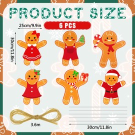 Shellwei 6 Pcs 11.8 Inch Large Gingerbread Christmas Ornaments Gingerbread Man Hanging Christmas Tree Decoration Plastic Christmas Decorations for Xmas Tree Home Kitchen Decor Holiday Party Supplies